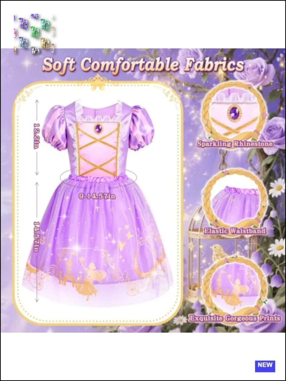 5 Set Princess Costumes Girls Tops Skirts Velcro Closure Elastic Waistband